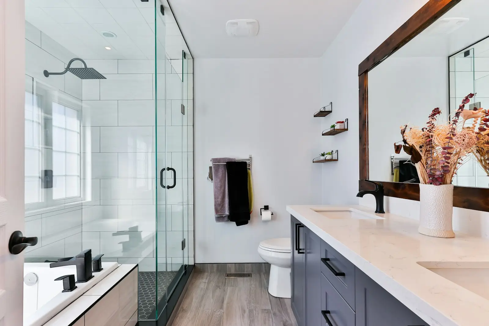 A clean, modern bathroom with a walk-in shower